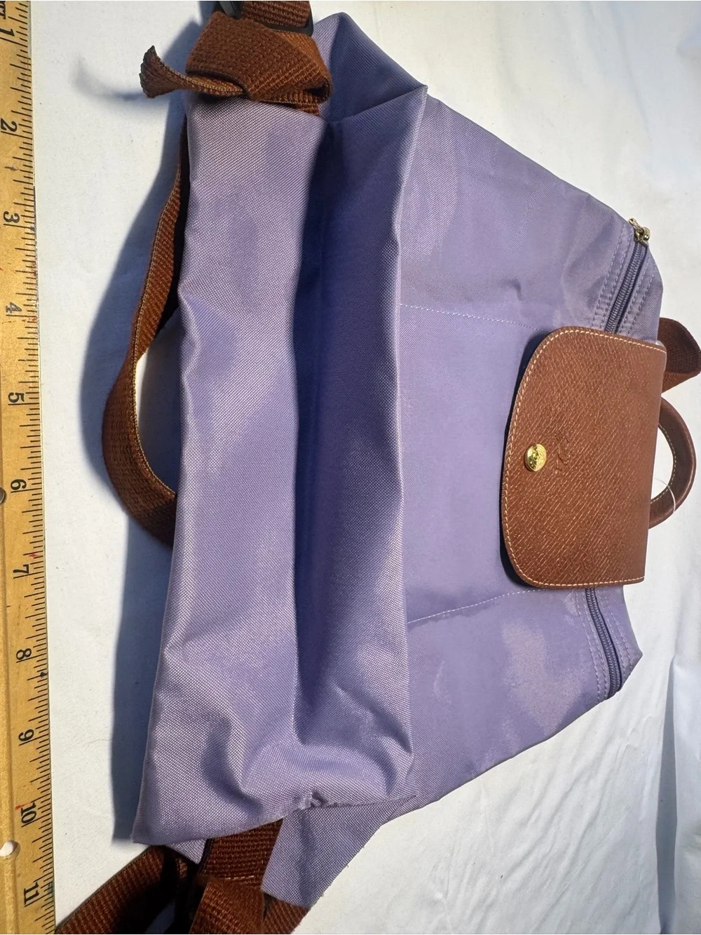Longchamp Lavender Nylon Backpack with Brown Trim